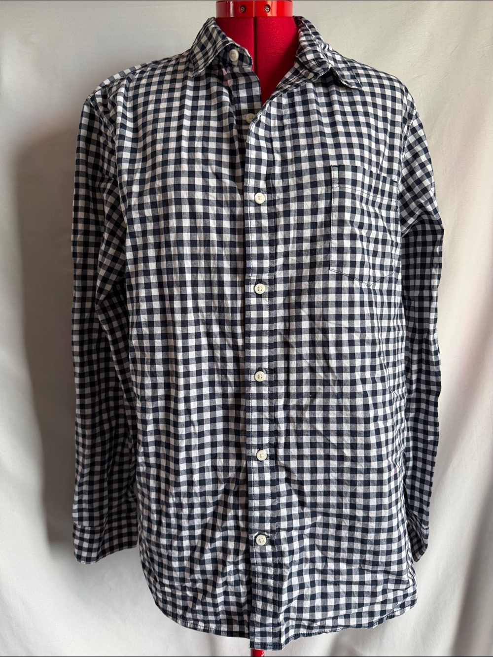Classic Navy & White Check Button-Up Shirt - Men's